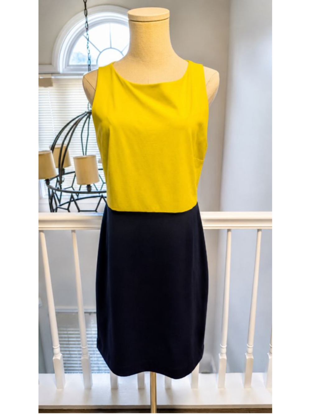 Cynthia Rowley Colorblock Sleeveless Sheath Dress Yellow Navy Career Dress L